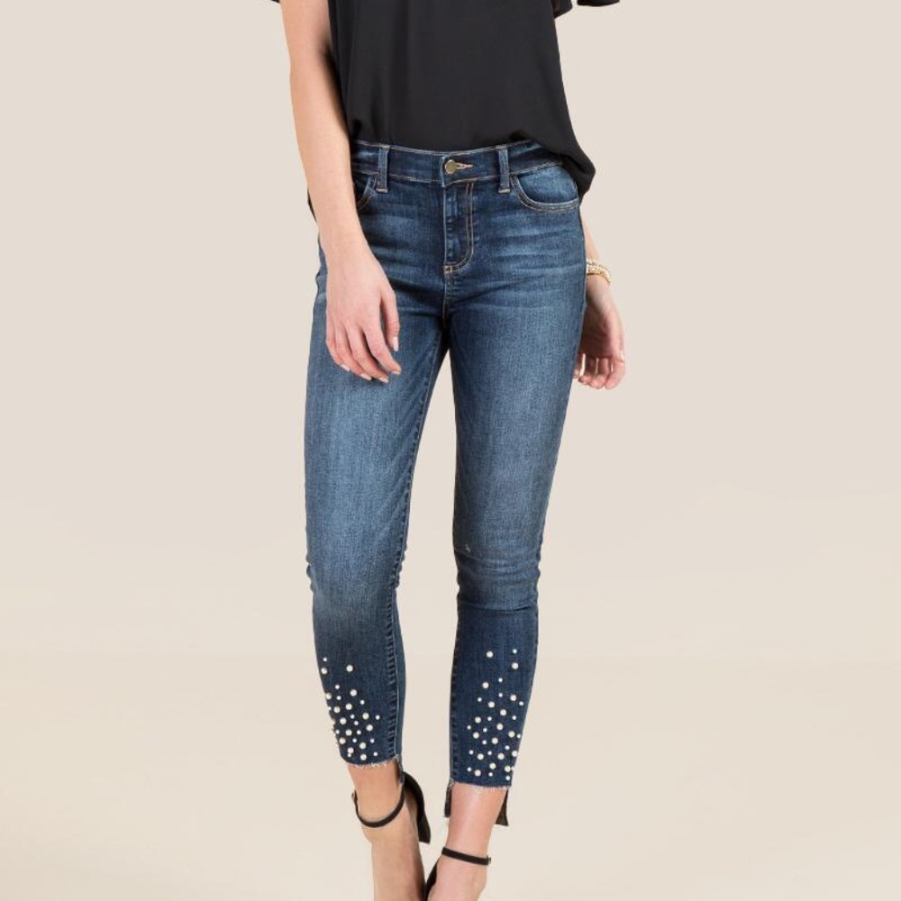 Pearl Embellished Step Hem Jeans